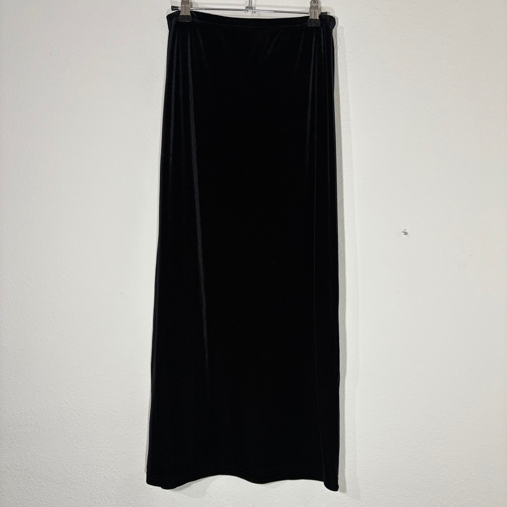 Velvet High Slit Witchy Whimsygoth Dark Fairy Black Stretch Maxi Long Skirt‎ L